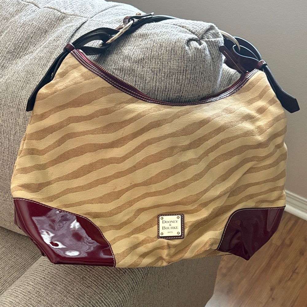 Dooney & Bourke Cream and Burgundy Shoulder Bag